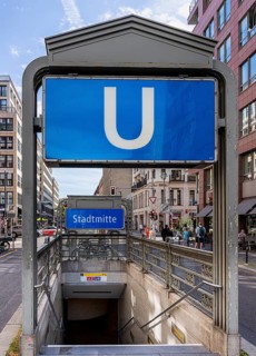 Entrance to Stadtmitte underground station, Berlin, Germany