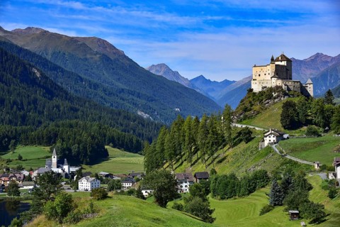 Tarasp Castle in the Lower Engadine, Graubünden, Switzerland
