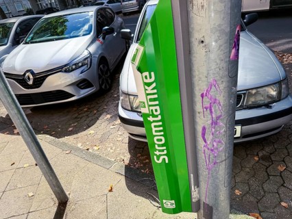 Lamp charging column of Stadtwerke Düsseldorf in the city centre of Düsseldorf, Germany, digitally