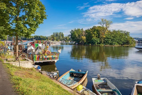 Lake Rummelsburg on the Stralau peninsula in Berlin, Germany