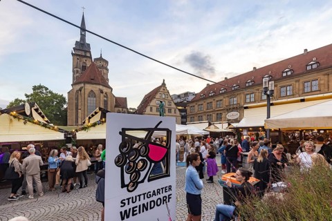 Stuttgart wine village, wine festival on Schillerplatz and Marktplatz in the centre of the state