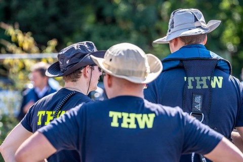 THW emergency services at a meeting of the water hazards section in Düsseldorf, during the major