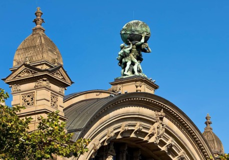 Main front of the main railway station with Atlas carrying the globe on his shoulders, Frankfurt am