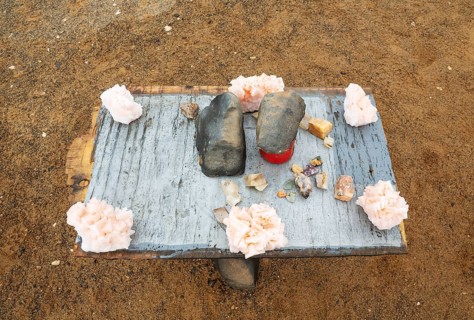 Salt crystals and semi-precious stones are for sale along the salt road in the Skeleton Coast.