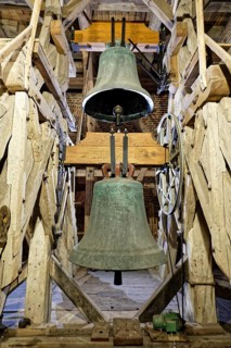 Church bells, clock chimes, wooden belfry, St. Mary's Church, also known as St. Mary's Church,