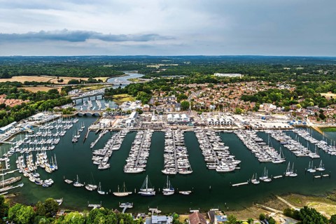 River Hamble and Swanwick Marina from drone, Swanwick, Southampton, Hampshire, England, United