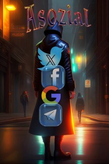 Symbolic image, masked figure in dark street, TwitterX, Facebook, Google, Telegram as (a) social