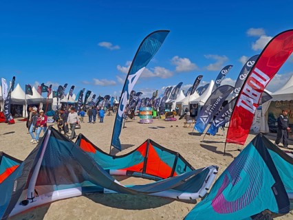 California kitesurfing Masters 2025, Kite Village tents with kite equipment for sale, marketplace,