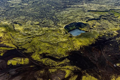 Crater, volcanic crater, crater lake, aerial view, sunny, summer, Laki crater, Lakagigar,