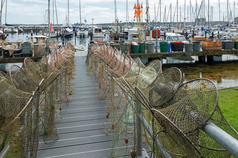 Strander Fischersteg, boat harbour, fishing harbour, marina, fish traps, Strande,