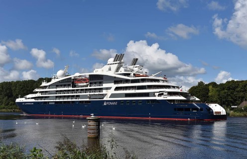 Luxury cruise ship LE LAPEROUSE sails through the Kiel Canal, Kiel Canal, Kiel Canal,