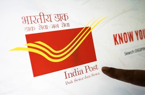 New Delhi, India – August 23, 2025: In this photo illustration, the India Post logo is seen on a