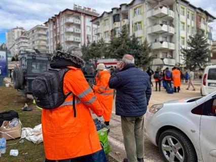 Turkish civil defense teams (AFAD) search for survivors under the rubble after a powerful 7