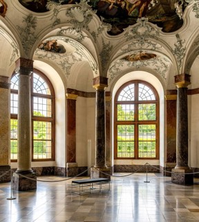 Interior design and exhibition rooms in the Würzburg Residence, imposing 18th century palace with