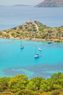 Panormitis bay, high angle view, Panormitis, Symi Island, Dodecanese Islands, Greece