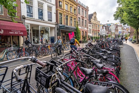 Ride your bike in the city centre of Groningen, old town, designated areas where bikes may be