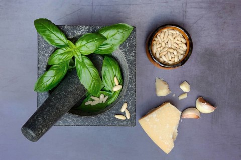 Ingredients for basil pesto, pesto alla genovese