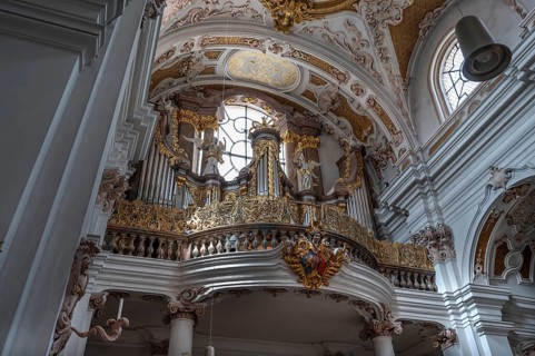Organ loft, the organ is from 1725, Abbey Church of the Assumption of the Virgin Mary, Rohr, Lower