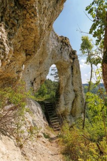 Teufelstorffelsen, Jura rock, gate-like breakthrough, stairs, natural monument between Gammertingen