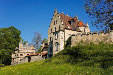 Lichtenstein Castle, fairytale castle of Württemberg, romantic fairytale castle on the eaves of the