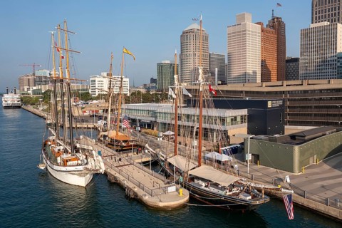 Detroit, Michigan - 9 August 2025 - Four schooners visit Detroit for the Sail Detroit Festival