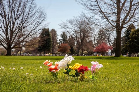 Wheat Ridge, Colorado - Graves decorated for Easter in Crown Hill Cemetery, also known as Olinger
