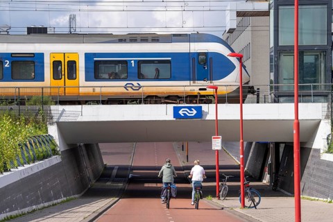 Cycle path in the east of Utrecht, subway of the railway line, at Utrecht-Lunetten station,