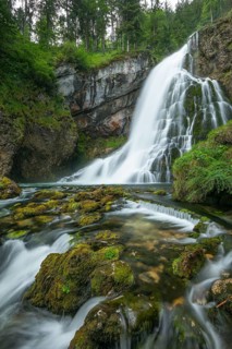 Summer nature experience at the Golling waterfall with lots of water, Golling an der Salzach,