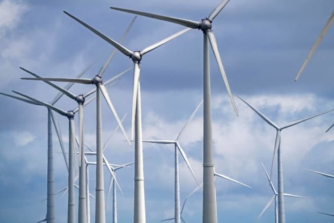 Wind turbines of a wind farm near Eemshaven, Netherlands