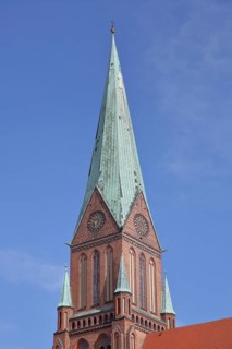 Tower of the UNESCO Gothic Cathedral of St Mary and St John, Brick Gothic, Brick church, Schwerin,