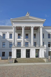 Portal with columns on the classical government building, state chancellery, college building,