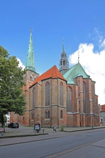 Romanesque St Jakobi Church built in 1334, Brick Romanesque, Brick church, Old Town, Lübeck,