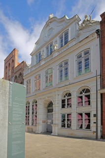 Historic Buddenbrook House, Heinrich and Thomas Mann Centre, Museum, Inscription, Banner, Old Town,