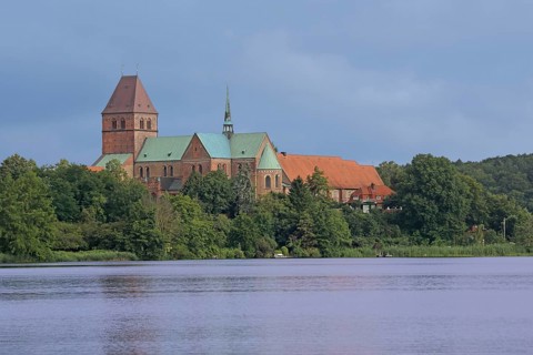 Romanesque cathedral with cathedral lake, Brick Romanesque, Brick church, Romanesque, Lake,