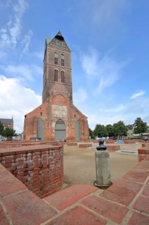 Gothic St Mary's Church tower without nave, brick church, Wismar, Mecklenburg-Western Pomerania,