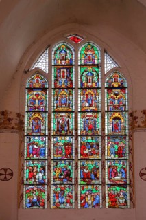 Colourful church window by Master Bertram built 14th century, interior view, stained glass, arts