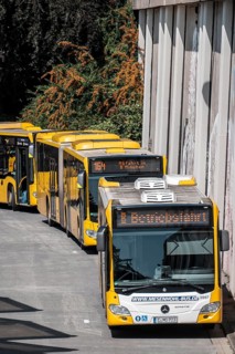 Public transport stop, bus station, local buses in Essen-Steele, bus and S-Bahn junction, Essen,