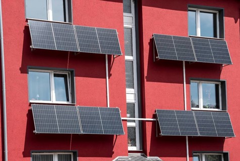 Residential building with photovoltaic modules on the façade North Rhine-Westphalia, Germany