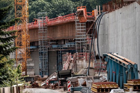 Major construction site at the Duisburg-Kaiserberg motorway junction, complete reconstruction and