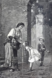 Great Thirst, Woman Letting Girl Drink Water from a Large Jug, c. 1860, A woman pouring water while