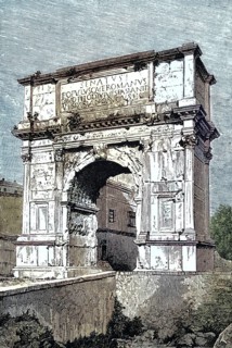 Arch of Titus, Arco di Tito, a single-gated triumphal arch on the Velia, a hill in Rome, Italy