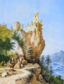 Neideck castle ruins around 1850, former high medieval aristocratic castle above the village of
