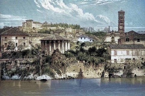 Temple of Hercules Victor and Cloaca Maxima, part of an ancient canal system in Rome, around 1850,