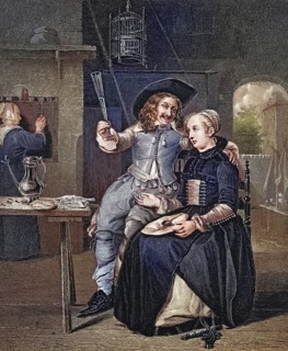 In the tavern, after a painting by Gabriel Metsu
