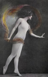 Female nude from around 1899, erotic postcard, Playgirl, A woman in a dancing pose, surrounded by