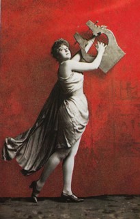 Female nude from around 1899, erotic postcard, playgirl, woman posing with an oversized harp in