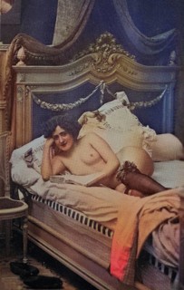 Female nude from around 1899, erotic postcard, Playgirl, A woman lies relaxed on a vintage
