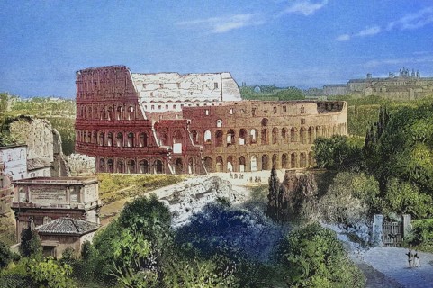 Colosseum, Amphitheatrum Novum or Amphitheatrum Flavium, the largest of the amphitheatres built in