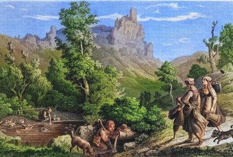 Neideck castle ruins around 1850, former high medieval aristocratic castle above the village of