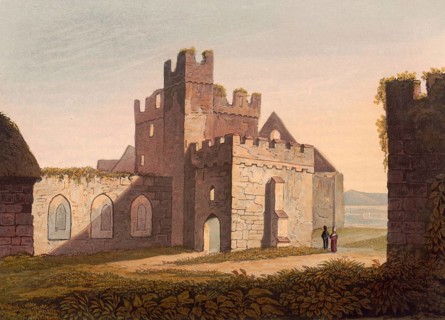 The cathedral at Peel Castle, ruined castle in Peel on the British Isle of Man, originally built by
